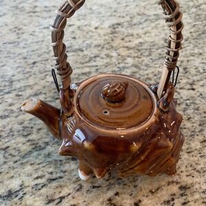 Vintage Brown Conch Seashell Porcelain Teapot Small MCM
